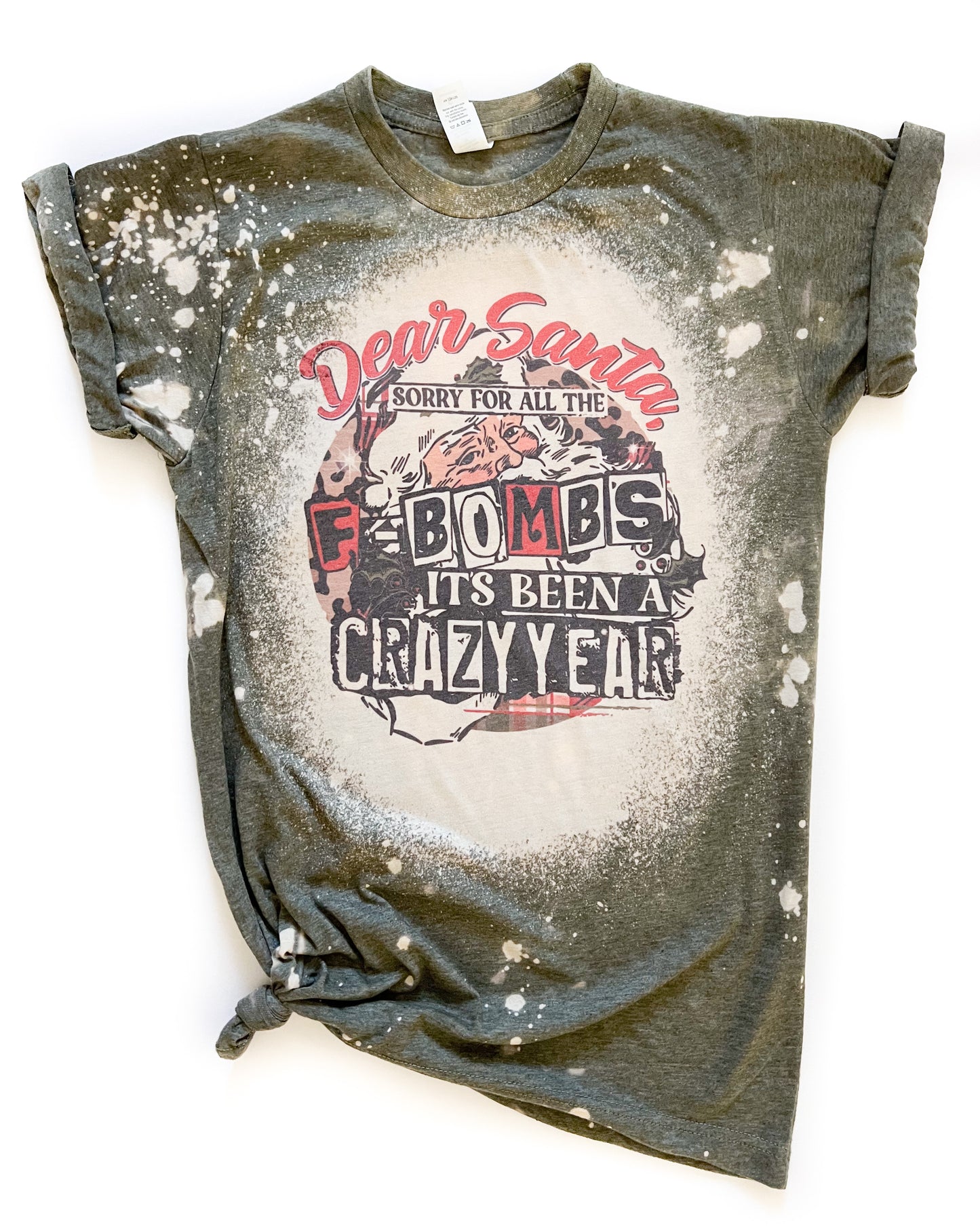 Sorry Santa For All The F-Bombs Vintage Bleached Christmas Tee