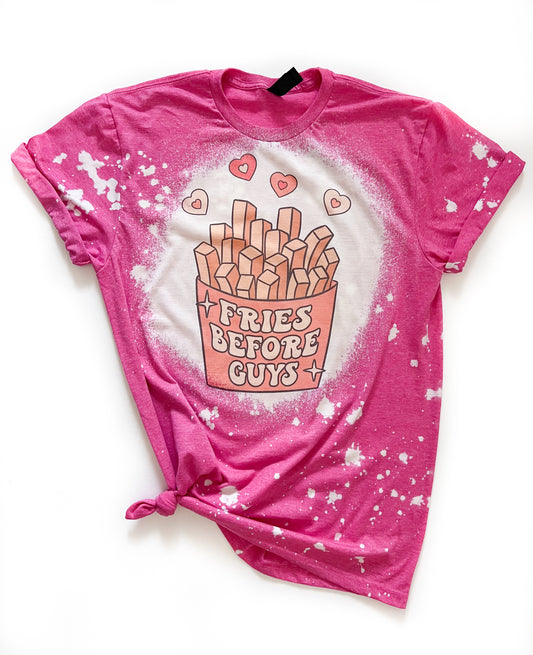 Fries Before Guys Anti Valentine's Day Bleached Tee