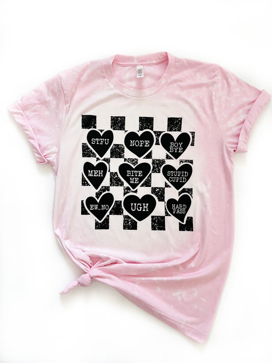 Funny Conversation Hearts Anti Valentine's Day Bleached Tee