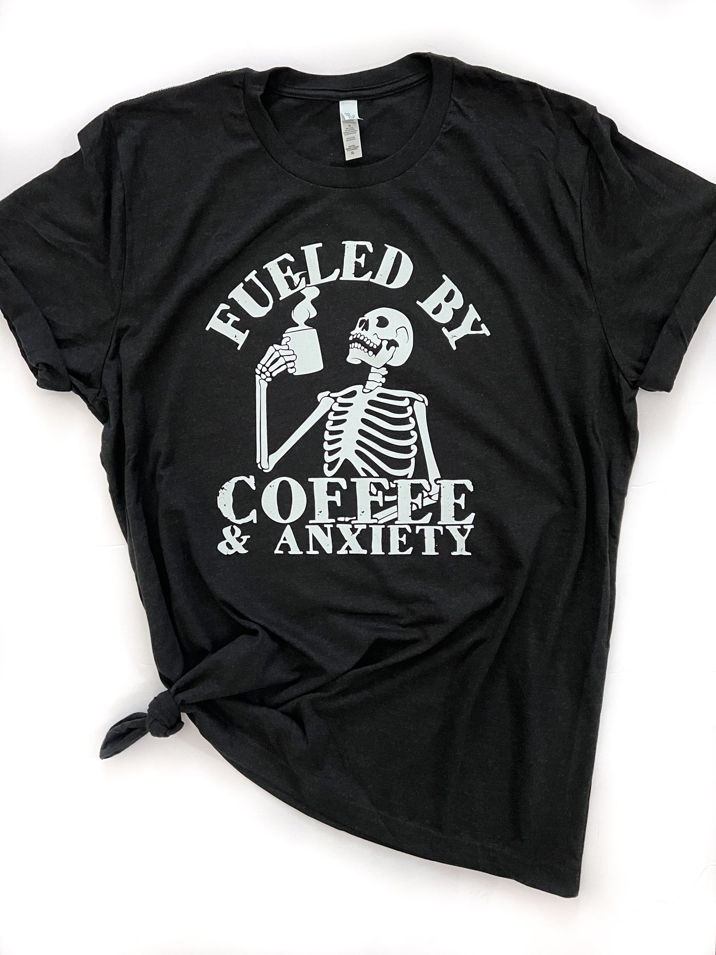 Fueled By Coffee and Anxiety Skeleton Graphic Tee