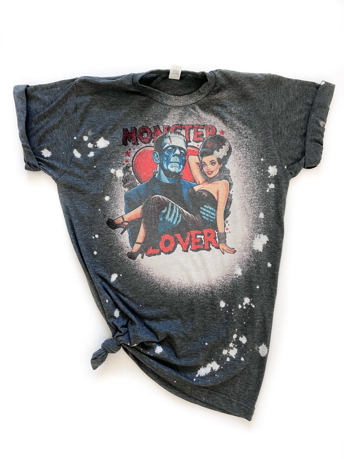 Monster Lover Frankenstein and Bride Halloween Bleached Tee