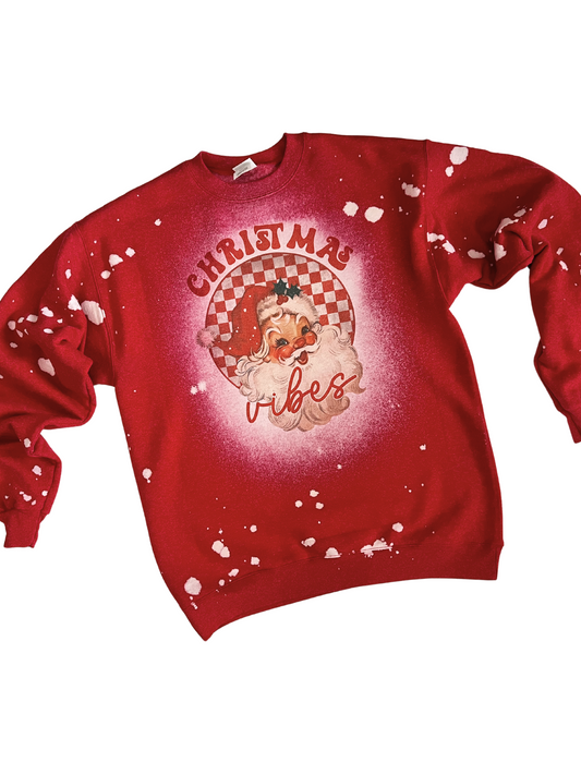 Red Christmas Vibes Santa Bleached Crewneck