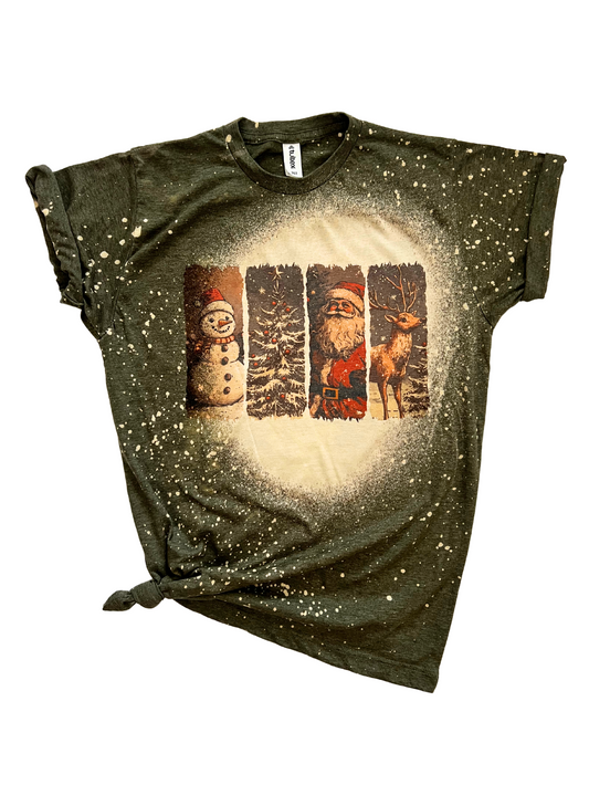 Snowman Santa Tree Vintage Graphic T-Shirt