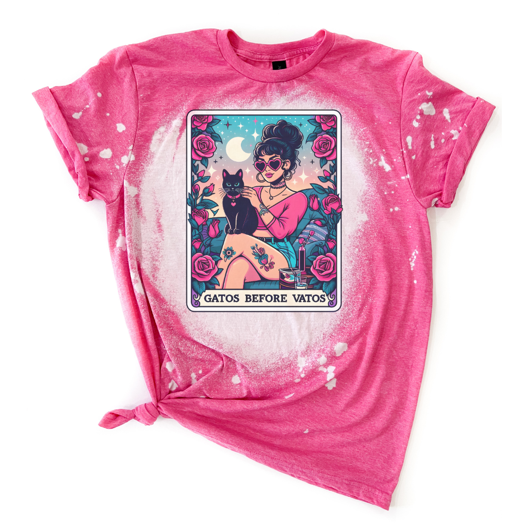 Gatos Before Vatos Tarot Card Bleached Tee