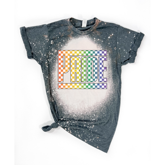 Rainbow Pride Checkered Bleached Tee