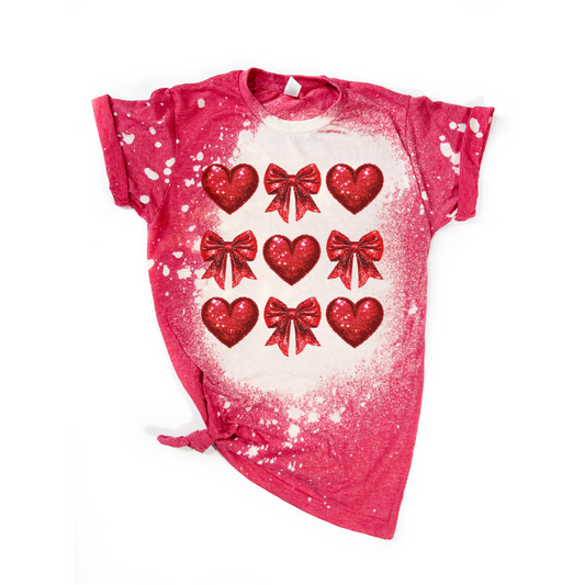 Glitter Hearts and Bows Valentine's Day Bleached Tee