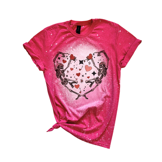 Skeleton Hearts Valentine's Day Bleached Tee