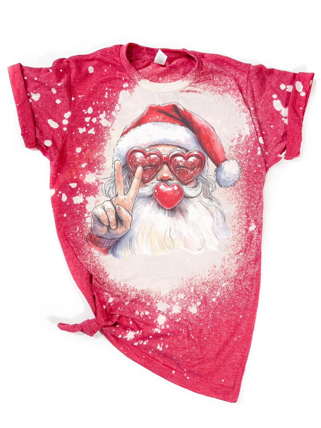 Peace & Love Santa Graphic Bleached T-Shirt