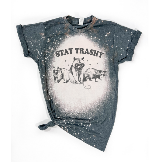 Stay Trashy Funny Raccoon Bleached Tee