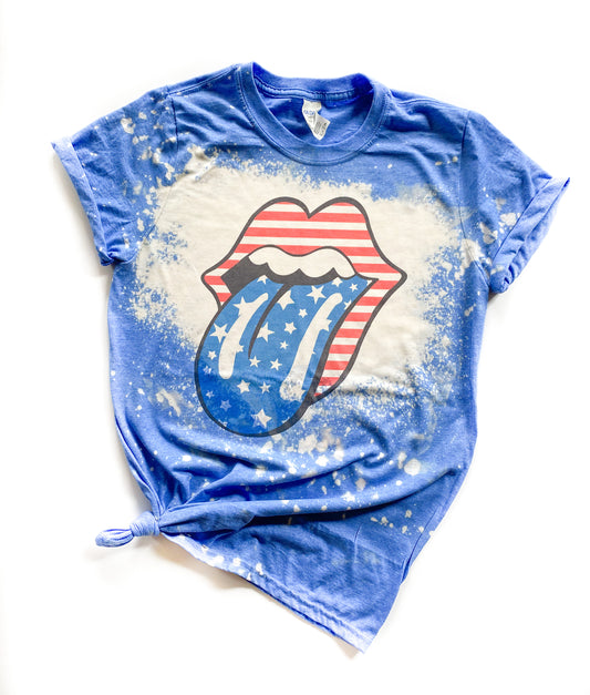 4th Of July Tongue Bleached T-Shirt