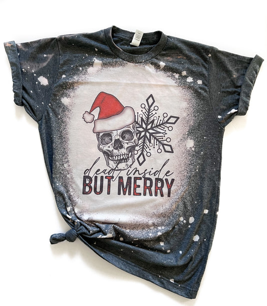 Dead Inside But Merry Bleached Christmas Tee