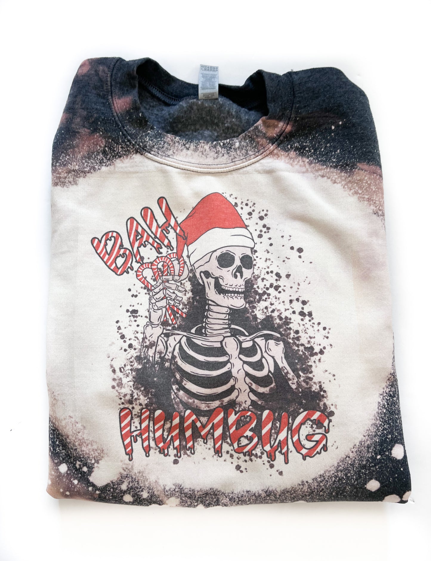 Bah Humbug Skeleton Christmas Bleached Crewneck